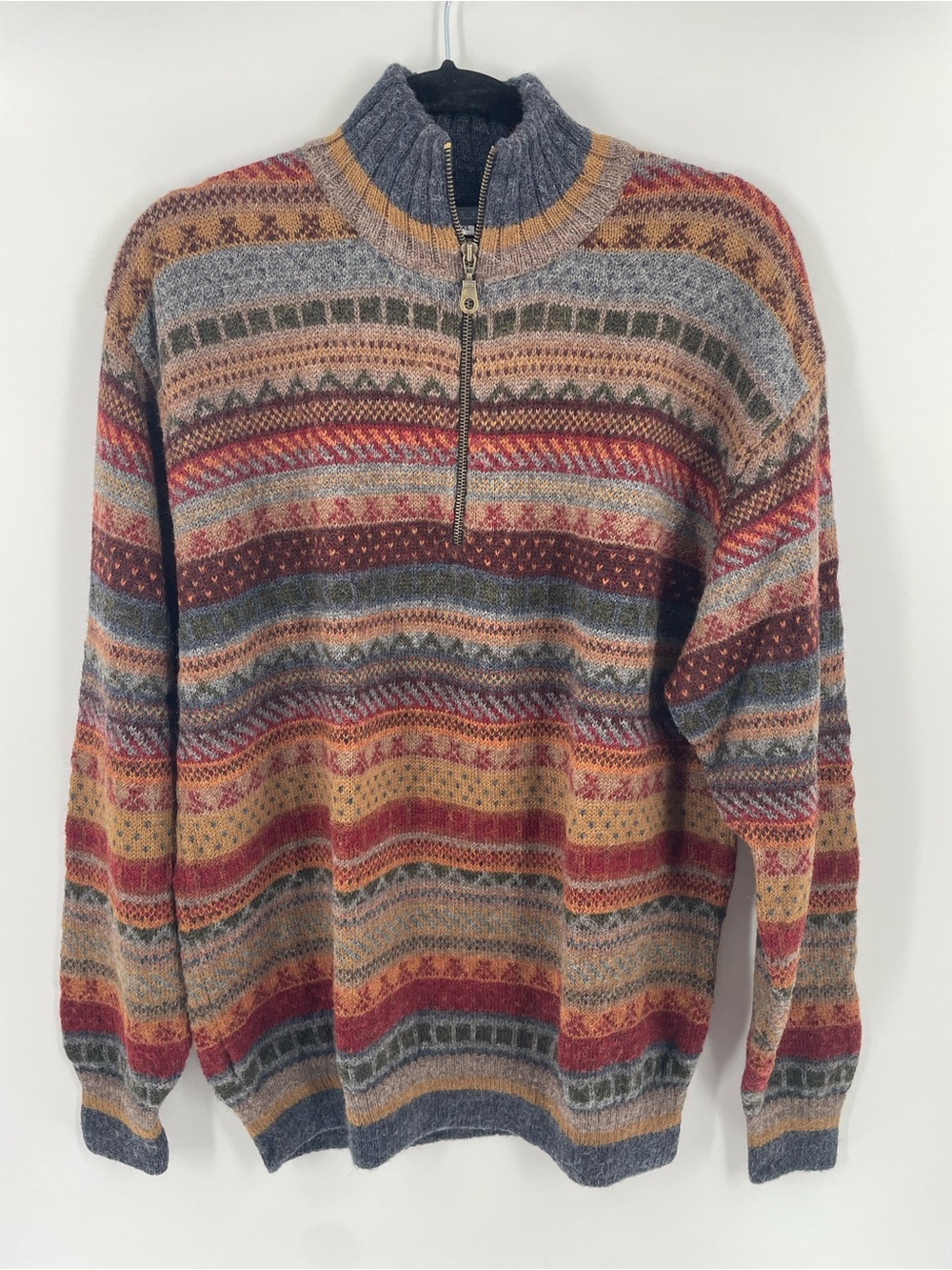 VTG Waliki 100% Alpaca Wool Quarter Zip Sweater XL Boho Geometric Grandpa Core